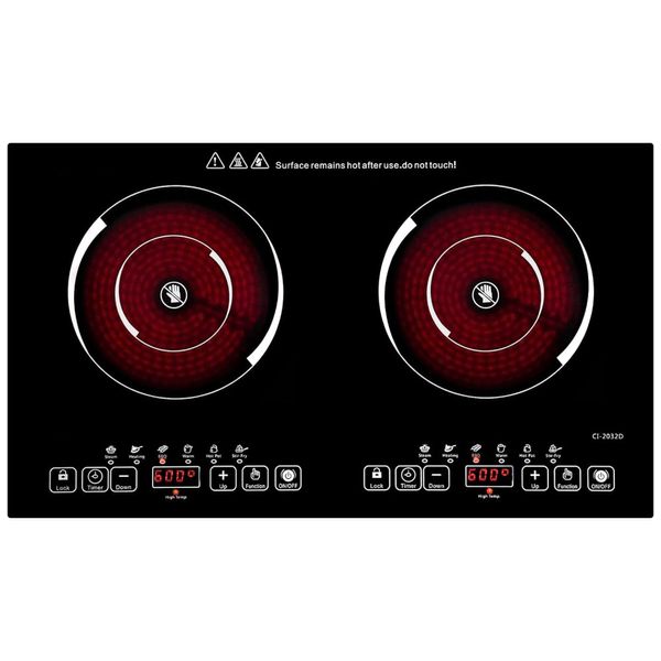 Cooktop de Indução Elétrico de Cerâmica com 2 Queimadores de 60cm e Painel Digital, 110V 2000W, FVBADE, Preto