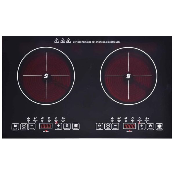 Cooktop de Indução Elétrico de Cerâmica com 2 Queimadores de 60cm e Controle Digital, 110V 2200W, FVBADE, Preto