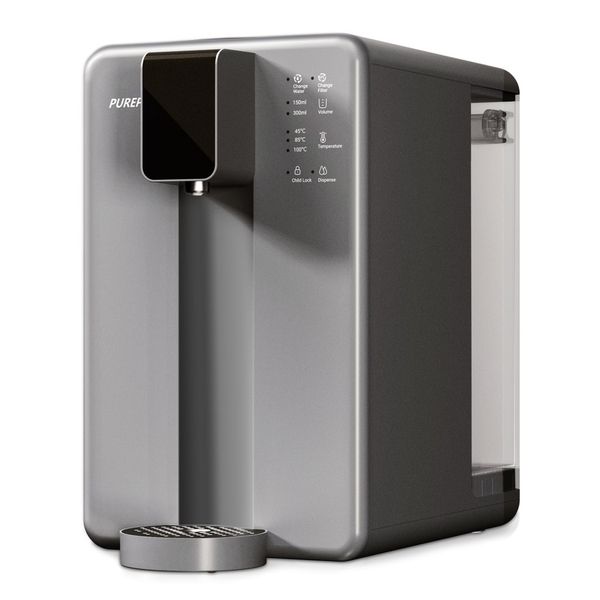 Filtro de Água de Bancada sem Instalação com Dispensador Instantâneo e Sistema de Osmose Reversa de 4 Estágios, PUREPLUS, Cinza