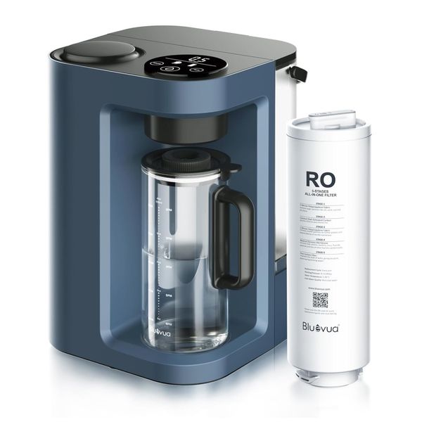 Filtro de Água de Bancada sem Instalação 1,2L com Osmose Reversa de 5 Estágios de Purificação, 110V Bluevua, Azul