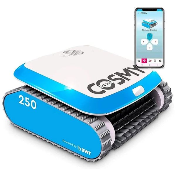 Robô Aspirador de Piscina com Cabo, Modo de Deslocamento Rápido, Sucção Poderosa e Controle por APP, 110V, BWT, Branco e Azul