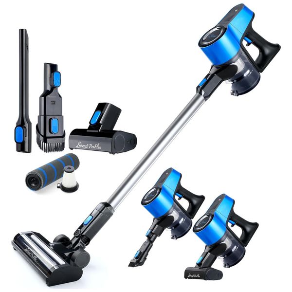 Aspirador de Pó Sem Fio 2 em 1 com Escova Motorizada, Ideal para Remover Pelos de Animais de Estimação, 110V 350W Sirena ProFlex PetVac, Azul