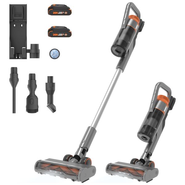 Aspirador de pó Sem Fio com Bateria Recarregável 20V de Alta Sucção de 25Kpa para Limpeza Eficiente de Pelos de Animais, 110V WORX, Cinza