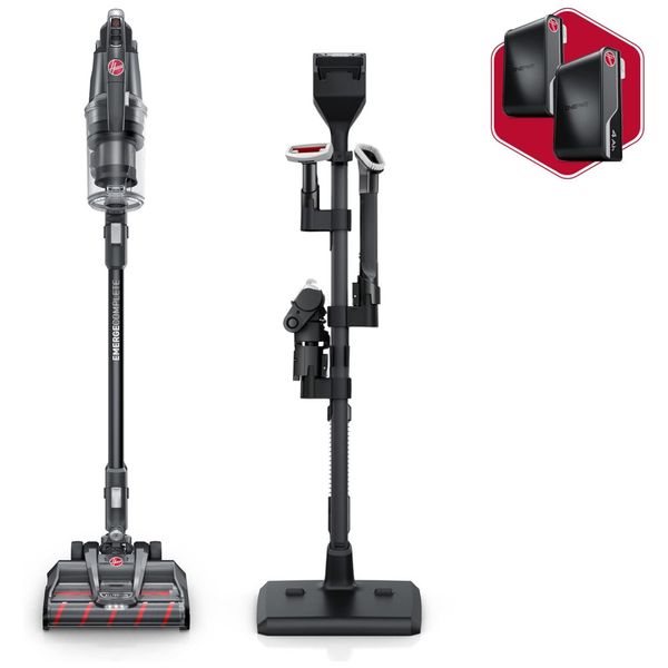 Aspirador de Pó sem Fio com Rolo de Escova Duplo para Todos os Pisos, 2 Baterias, 110V Hoover Emerge, Preto