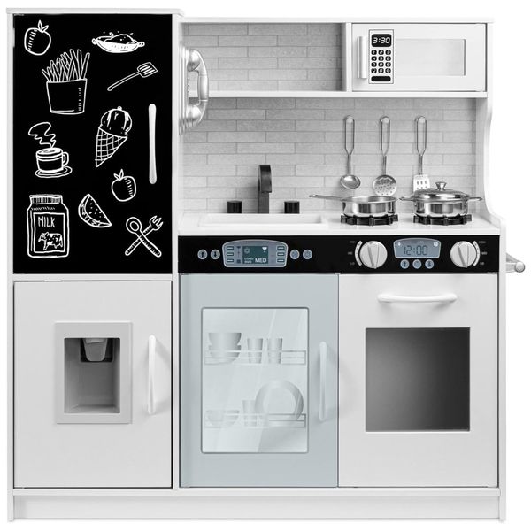 Cozinha Infantil com Design Realista, Telefone, Utensílios, Forno, Micro-Ondas e Pia para Crianças Acima de 3 Anos, Best Choice Products, Branca