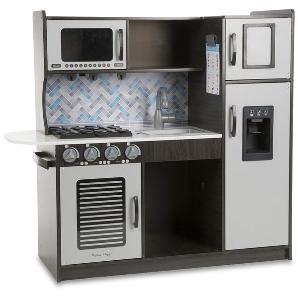 Cozinha Infantil em Madeira com Forno, Fogão, Micro-Ondas, Pia e Geladeira com Dispensador de Gelo, Melissa Doug, Preta