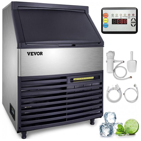 Máquina de Gelo Profissional Produz 199 kg em 24H, Mangueira de Conexão Incluída, 110V 850W, Vevor, Cinza e Preta