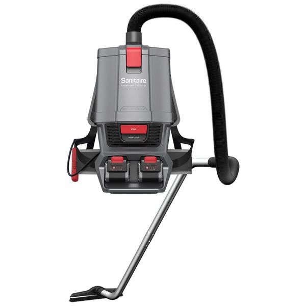 Aspirador de Pó Mochila sem fio com Varinha Ajustável e Baterias Duplas de 24V, 110V 400W Sanitaire SC580A, Cinza