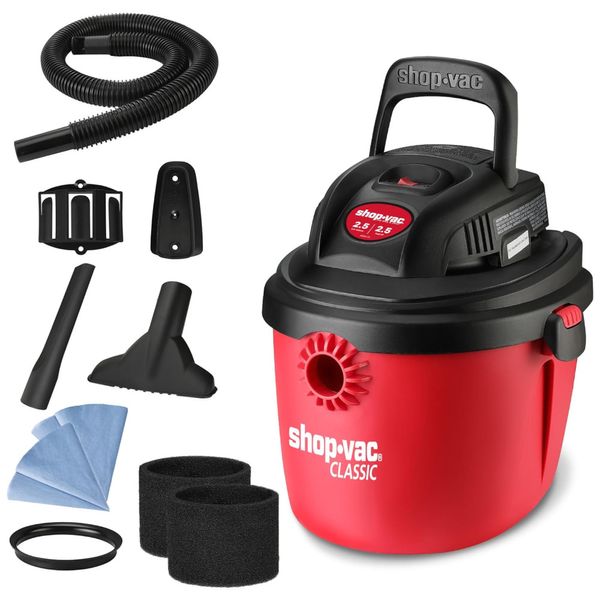Aspirador de Pó Portátil de 9,48L, Úmido e Seco com Alça Dobrável e Suporte, 110V 1200W Shop Vac, Vermelho