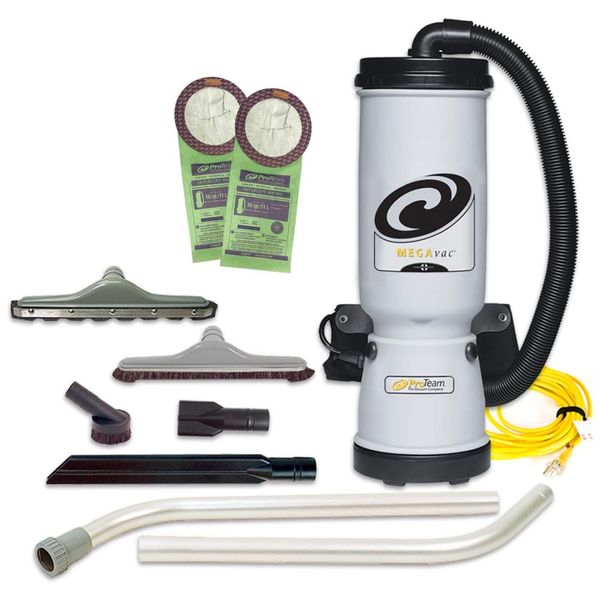 Aspirador de Pó Mochila Profissional 9,4L com Soprador e Acessórios, 110V 1188W, ProTeam MegaVac, Cinza