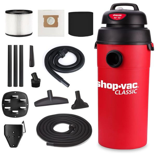 Aspirador de Pó  Úmido e Seco 18,9L com Mangueira Extra Longa de 5 Metros e Acessórios, 110V 135W, Shop Vac, Vermelho