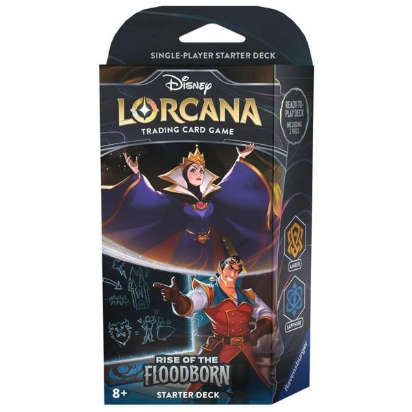 Jogo de Cartas Disney Lorcana Rise of the Floodborn TCG Starter Deck Âmbar e Safira para Crianças de 8 Anos ou Mais, Ravensburger