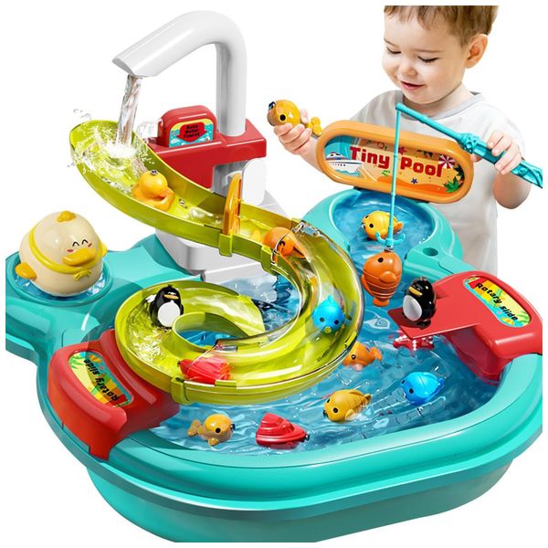 Pia de Brinquedo Interativa 3 em 1 com Mais de 12 Acessórios para Crianças de 1 a 3 Anos, Jiakora, Verde