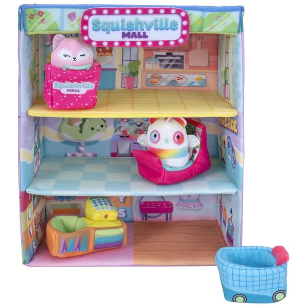 Kit 2 Pelúcias Squishmallows de 5 cm PEI e RHIANNON com Playset para Crianças, Squishville SQM0161, Colorido