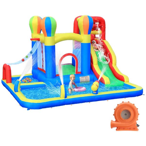 Parque Aquático Inflável até 136 kg com Toboágua, Piscina Grande, Pulverizadores de Água e Canhão de Água, Baralir, Colorido