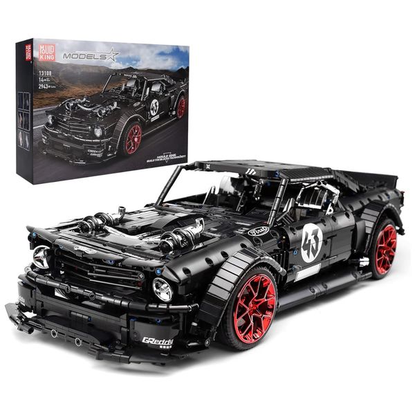 Kit de Construção Carro Mustang com 2943 Peças para Crianças e Adultos, Mould King 13108N, Preto