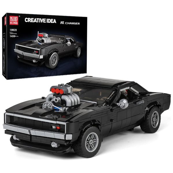 Kit de Construção Carro CHARGER com 1439 Peças para Crianças e Adultos, Mould King 10028, Preto