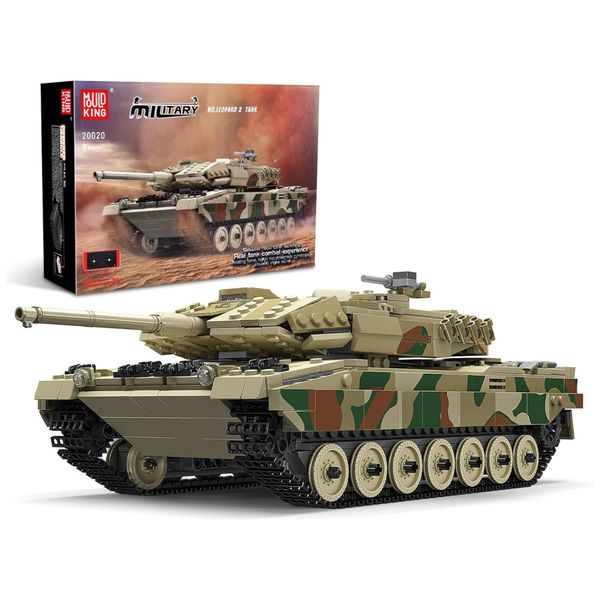 Kit de Construção Tanque Leopard 2 modelo MOC 20020 com 1091 Peças para Crianças e Adultos, Mould King, Marrom e Verde