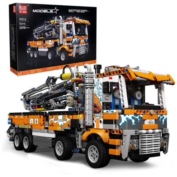 Kit de Construção Caminhão com Bomba de Concreto com 2098 Peças para Crianças e Adultos, Mould King, Laranja