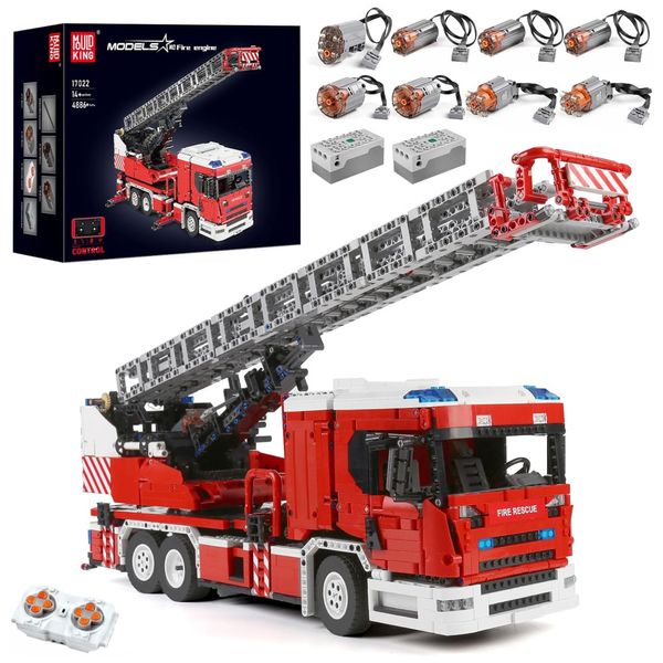 Kit de Construção Caminhão de Combate a Incêndio com 4886 Peças e Controle Remoto para Crianças e Adultos, Mould King, Vermelho