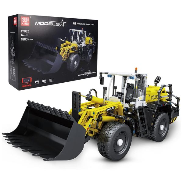 Kit de Construção Carregadeira Pneumática com 1803 Peças e Controle Remoto para Crianças e Adultos, Mould King, Amarelo