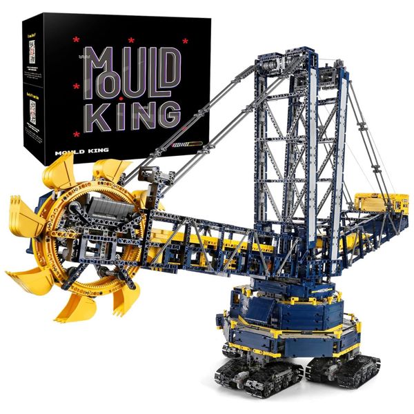 Kit de Construção Escavadeira de Roda de Balde com 4588 Peças e Controle Remoto para Crianças e Adultos, Mould King, Azul e Amarelo