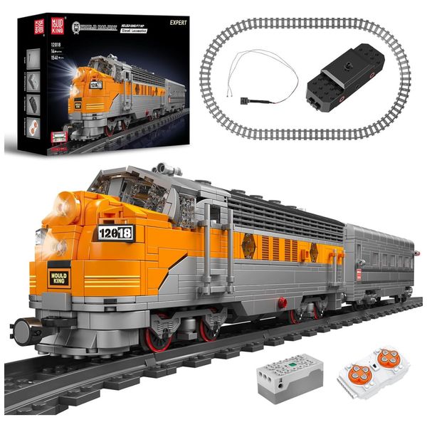 Kit de Construção  trem MOC com 1541 Peças e Controle Remoto para Crianças e Adultos, Mould King, Cinza e Laranja
