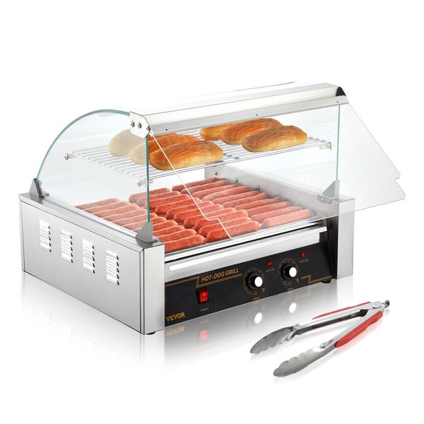 Máquina para Cachorro Quente 11 Rolos até 30 Salsichas com Controle de Temperatura Duplo, Capa de Vidro e Bandeja de Gotejamento Removível, 110V