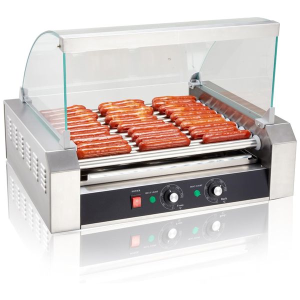 Máquina para Cachorro Quente em Aço Inoxidável com 11 Rolos até 30 Salsichas, 110V 1430W, SYBO, Prata