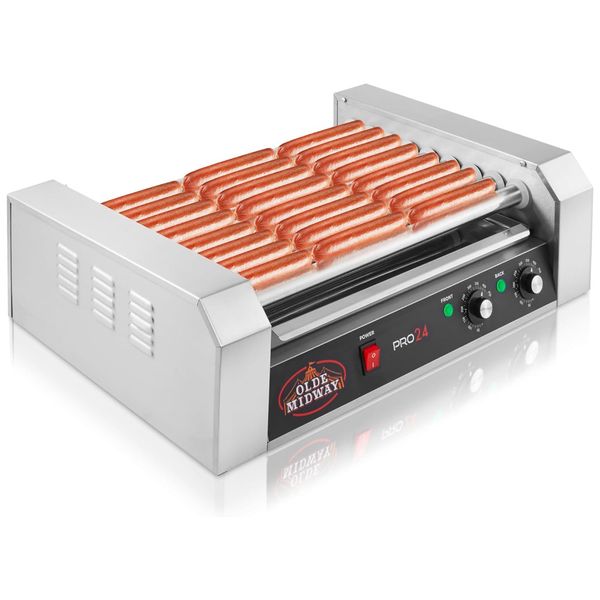 Máquina para Cachorro Quente em Aço Inoxidável com 9 Rolos até 24 Salsichas, 110V 1200W, OLDE MIDWAY, Prata