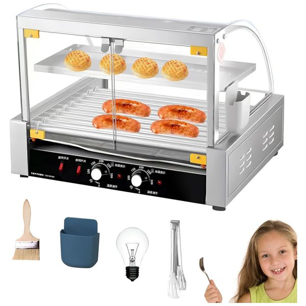 Máquina para Cachorro Quente 10 Rolos até 27 Salsichas com Controle de Temperatura Duplo e Bandeja de Gotejamento Removível, 110V 1700W, PROKTH,