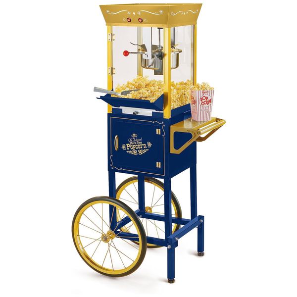 Pipoqueira Elétrica Carrinho Profissional Faz até 32 Xicaras com Panela de 236 mL, Nostalgia, 110V, Azul Marinho e Dourado