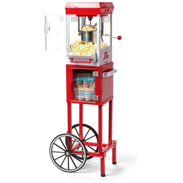 Carrinho de Pipoca com Panela de 76 mL Produz até 10 Xícaras por Vez, 110V, Nostalgia, Vermelho e Branco