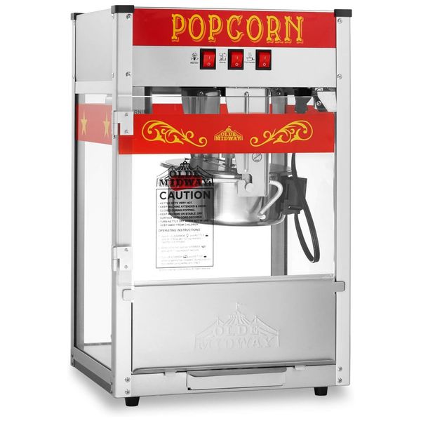 Pipoqueira Elétrica com Panela de 236 mL Produz até 10 Kg, Aço Inoxidável, 110V 900W, Olde Midway, Vermelha