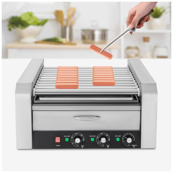 Máquina para Cachorro Quente em Aço Inoxidável com 11 Rolos até 30 Salsichas, 110V 1560W, CNCEST, Prata
