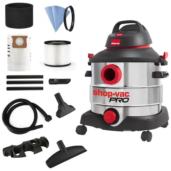 Aspirador de Pó Comercial 30 Litros para Uso Úmido e Seco, em Aço Inoxidável, 110V 1200W, Shop Vac Pro