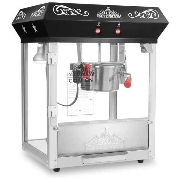 Pipoqueira Elétrica Faz até 6,6 kg de Pipoca com Panela de 113g e Copo Medidor, 110V 640W, Olde Midway, Preta