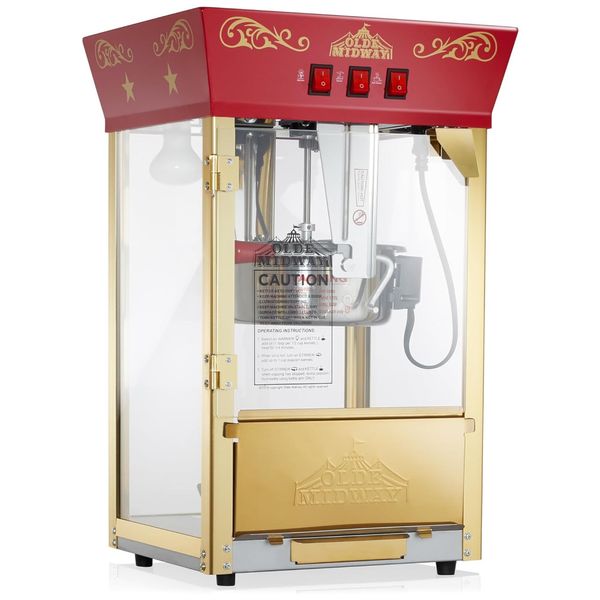 Pipoqueira Elétrica Faz até 10,8 kg de Pipoca com Panela de 226g e Copo Medidor, 110V 850W, Olde Midway, Vermelha