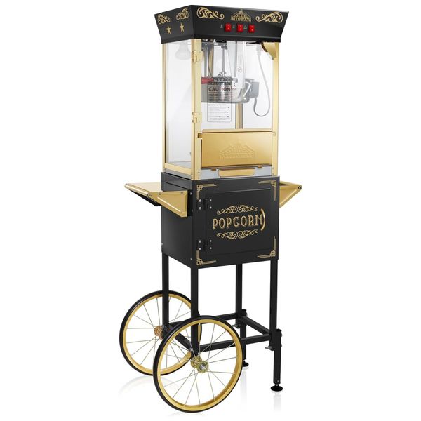 Carrinho de Pipoca Retrô com Panela de 226g e Produz até 10,8 kg de Pipoca, 110V 640W, OLDE MIDWAY, Preta