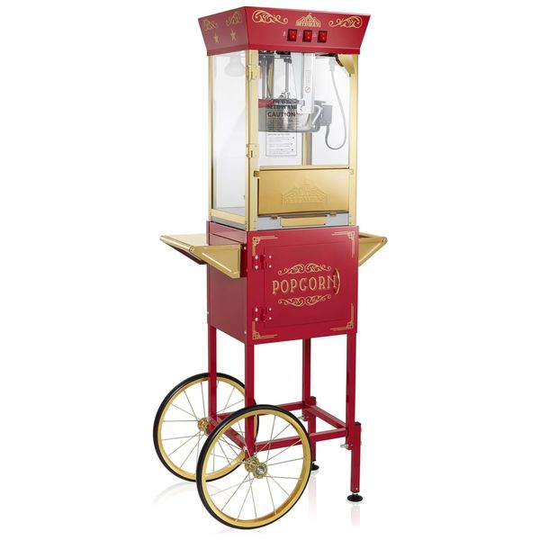 Carrinho de Pipoca Retrô com Panela de 280g e Produz até 10,8 kg de Pipoca, 110V 850W, OLDE MIDWAY, Vermelha