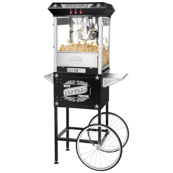 Carrinho de Pipoca Retrô com Panela de 226g e Produz até 10,8 kg de Pipoca, 110V 850W, Great Northern Popcorn, Preto