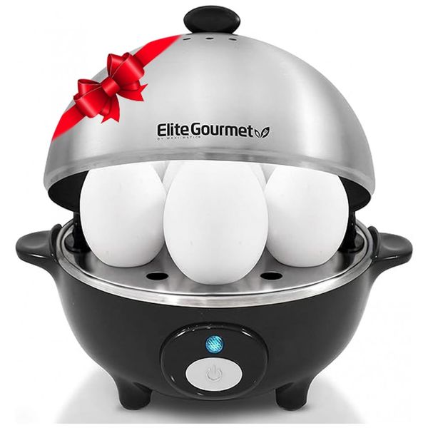 Cozedor de Ovos Elétrico, até 7 Ovos, Aço Inoxidável, ELITE GOURMET EGC 508, Preto