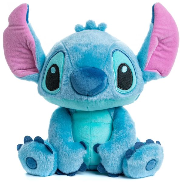 Pelúcia Stitch 22 cm de Altura com Bordados Detalhados, Orelhas Grandes e Função de Rir, Girar e Falar para Bebês e Crianças, Kids Preferred, Azul