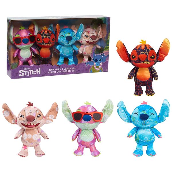 Kit 4 Pelúcias Stitch 14 cm de Altura, Tema Aventuras Havaianas para Crianças Acima de 3 Anos, Just Play