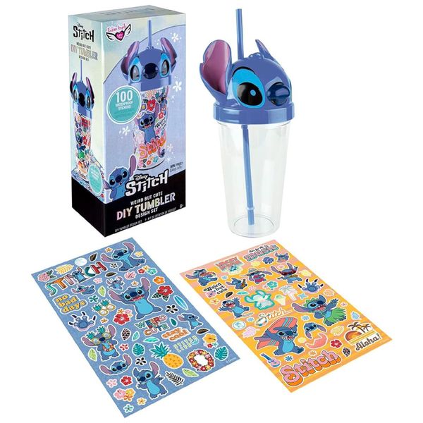 Kit Stitch 1 Copo de 470mL e 100 Adesivos à Prova D água para Crianças Acima de 8 Anos, Fashion Angels