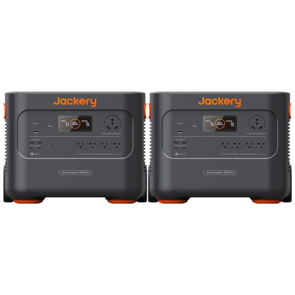 Kit 2 Geradores de Energia Solar Portáteis Explorer 2000 Plus, Bateria de 4085Wh, 3000W 110V, Jakery, Preto e Laranja