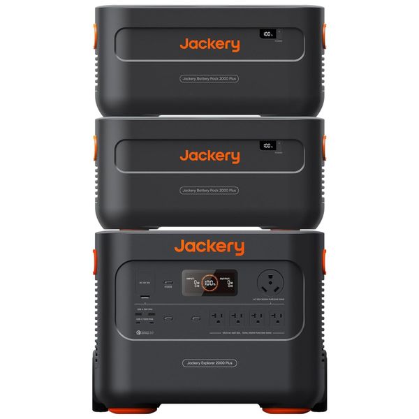 Kit Gerador de Energia Solar Portátil E2000 Plus com 2 Baterias de Expansão  LiFePO4 de 6128 Wh, 110V, Jackery, Preto e Laranja