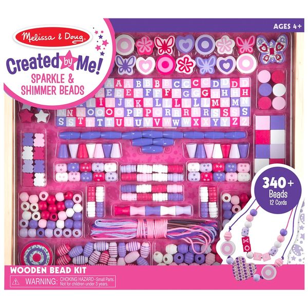 Kit de Artesanato Infantil de Madeira e Miçangas Brilhantes com 340 Peças para Crianças Acima de 3 Anos, Melissa & Doug
