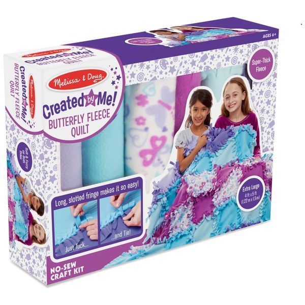 Kit Artesanato Faça Você Mesmo sua Colcha de Lã Infantil, Tema Borboleta, Sem Costura com 48 Quadrados de 30x30 cm para Crianças Acima de 3 Anos,
