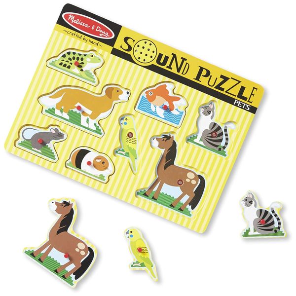 Quebra Cabeça Infantil de Madeira com Efeitos Sonoros de Animais de Estimação e 8 Peças para Crianças Acima de 2 Anos, Melissa & Doug